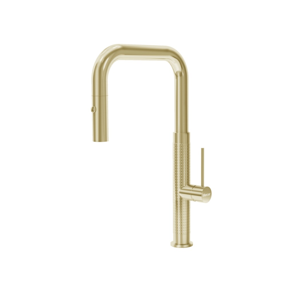 Seville Pullout Gooseneck Mixer Brass