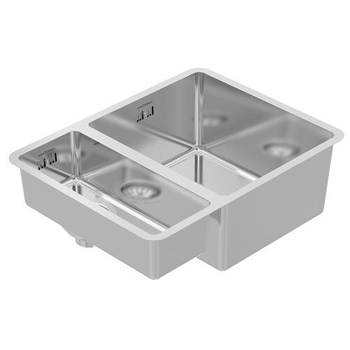 BURNS AND FERRALL BF R15 STAINLESS DOUBLE SINK LARGE BOWL RIGHT WITH SLOT O/F BFS570R15RH (340mm+160mm Bowls)