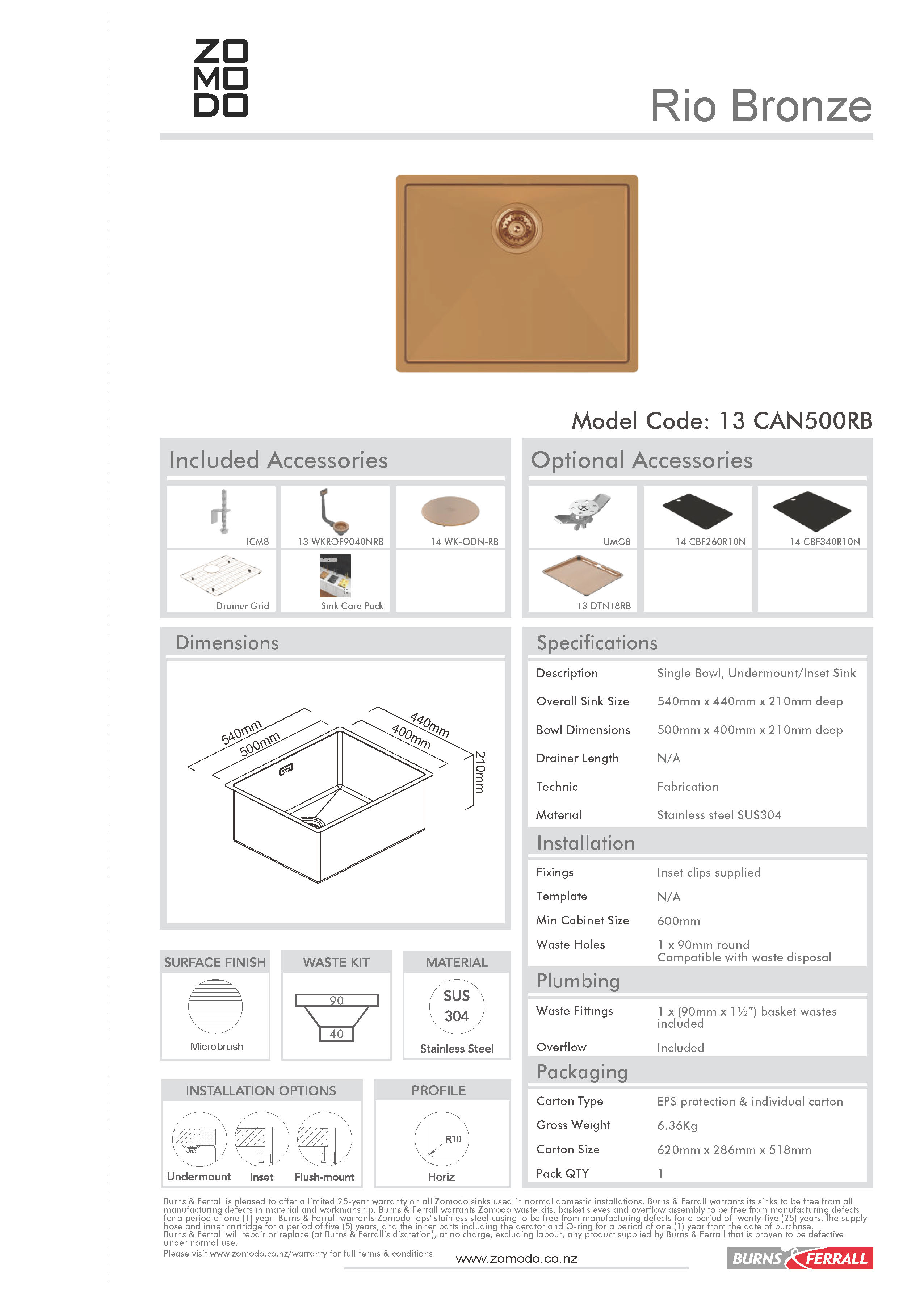 Zomodo PearlArc CAN500 Large Kitchen / Laundry Bowl Rio Bronze