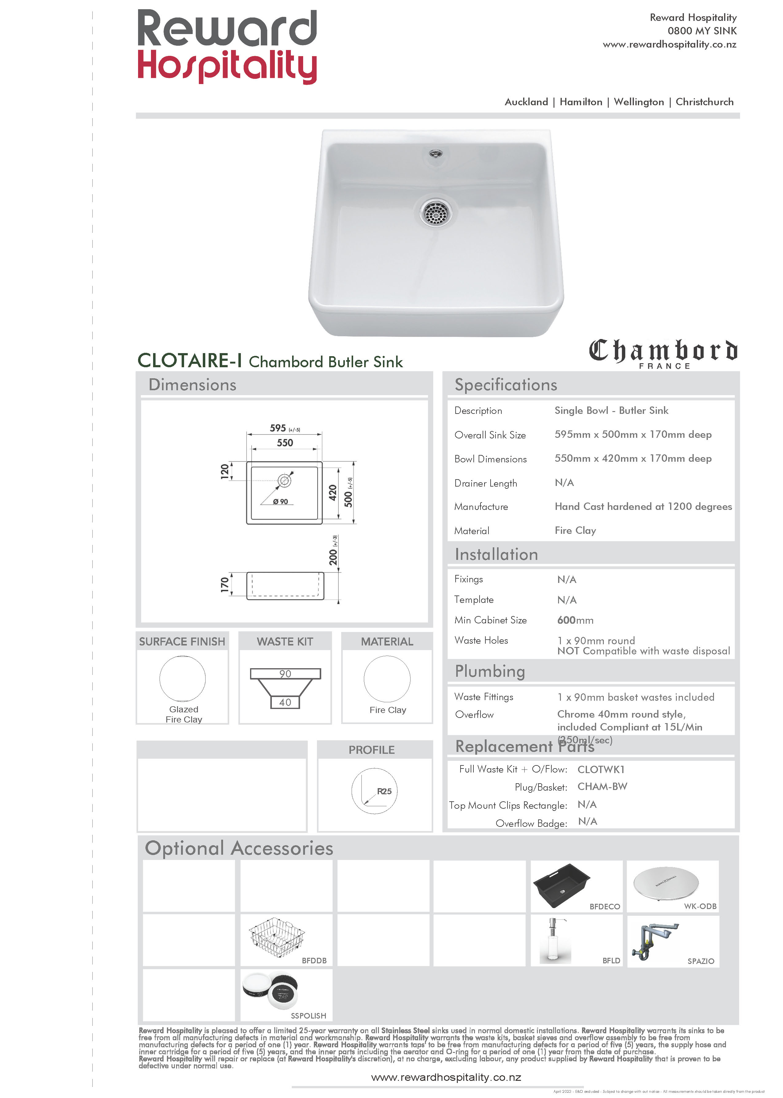 Chambord Clotaire I Fireclay Single Butler Sink