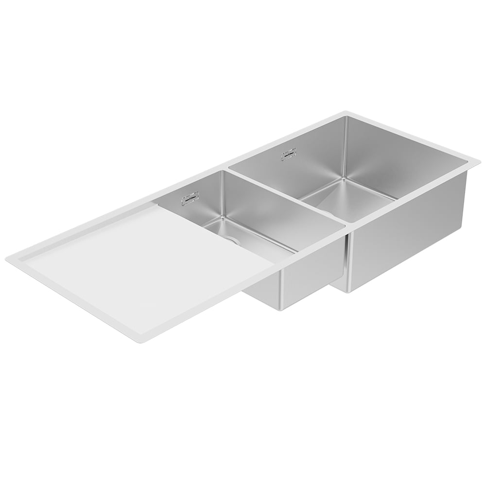 Designer Stratus STB180 Insert Double Bowl with Drainer Tray Left